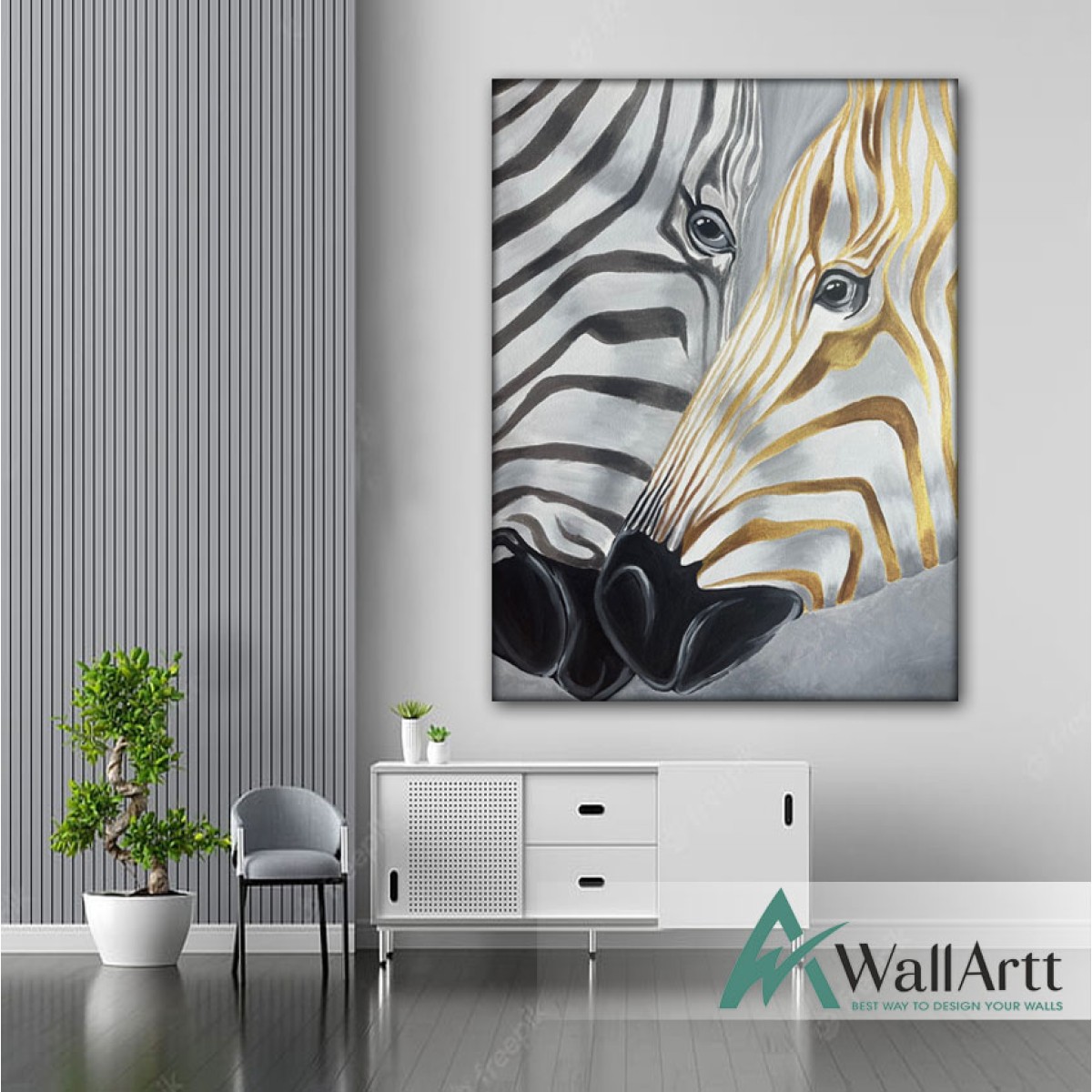 Gold Black Zebras Textured Partial Oil Painting